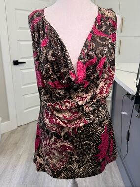 Body Central Women's Top Cowl Neck Low Back Halter Tie Magenta Brown Blouse M